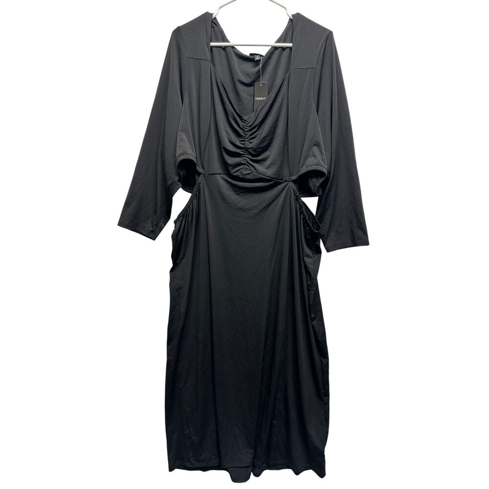 Torrid 3X Black Maxi Studio Knit Dress Cutout Waist Ruched Front 22/24‎ NWT